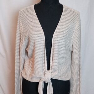 Norm Thompson Linen Blend Open/Tie Front Sweater Size L